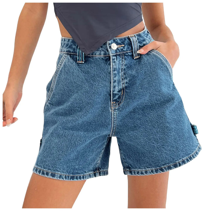 Indigo High-Waist Cotton Denim Shorts