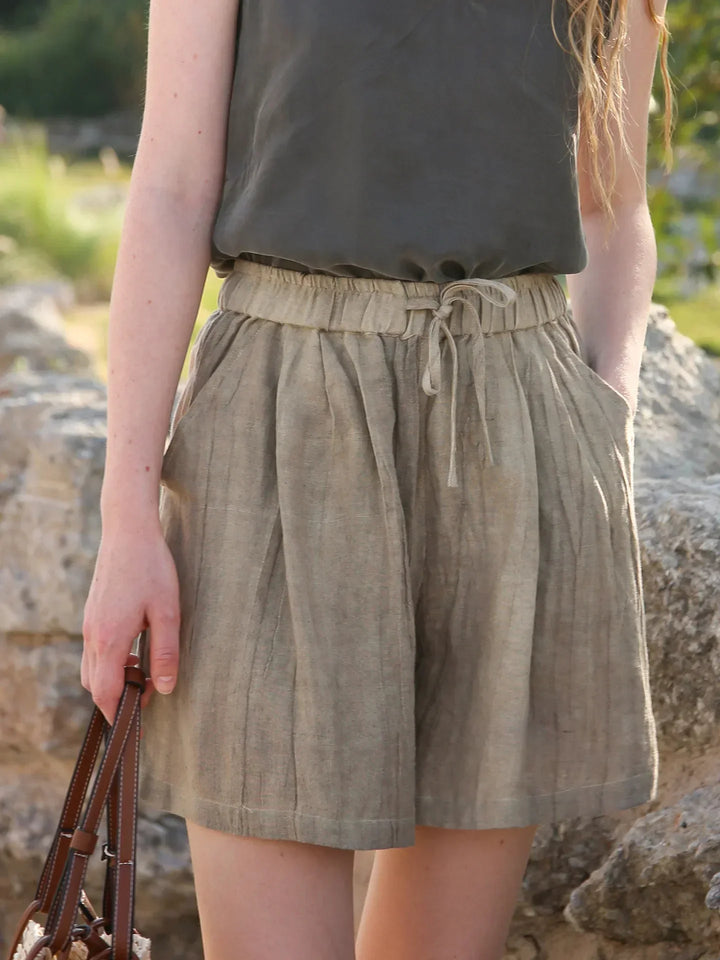 Natural High-Waist Relaxed Fit Linen Shorts