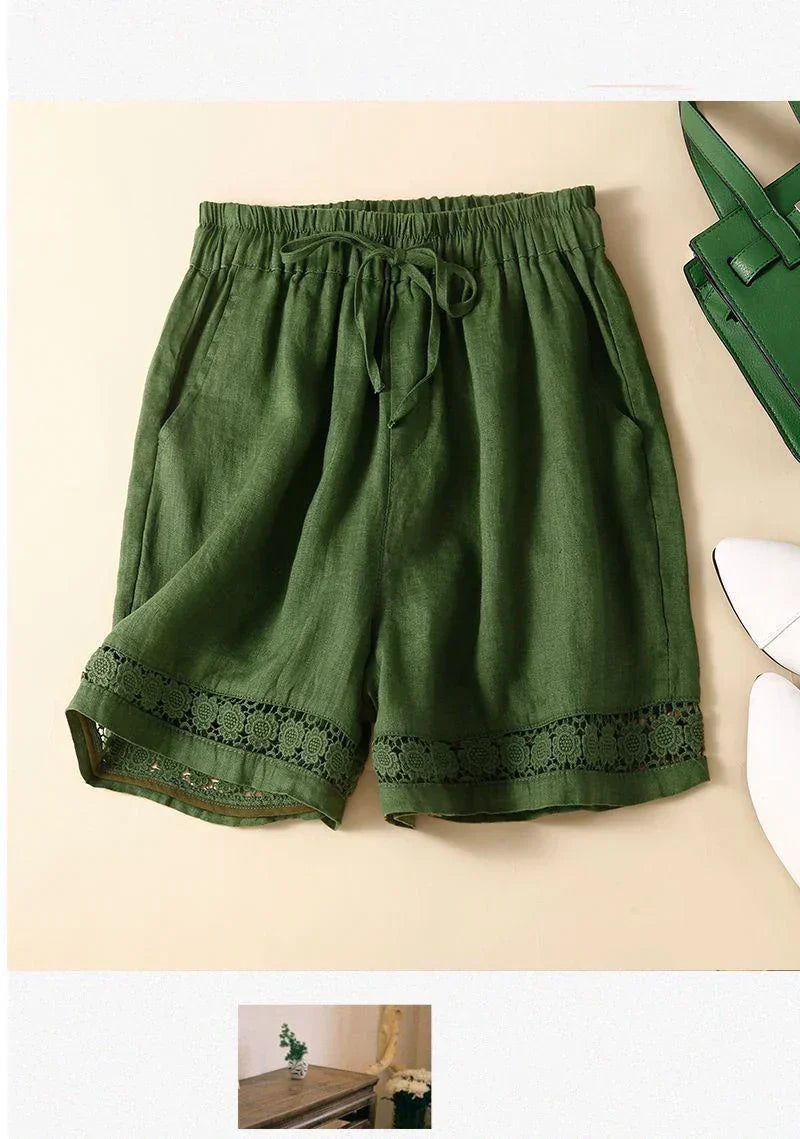 Embroidered Linen Shorts