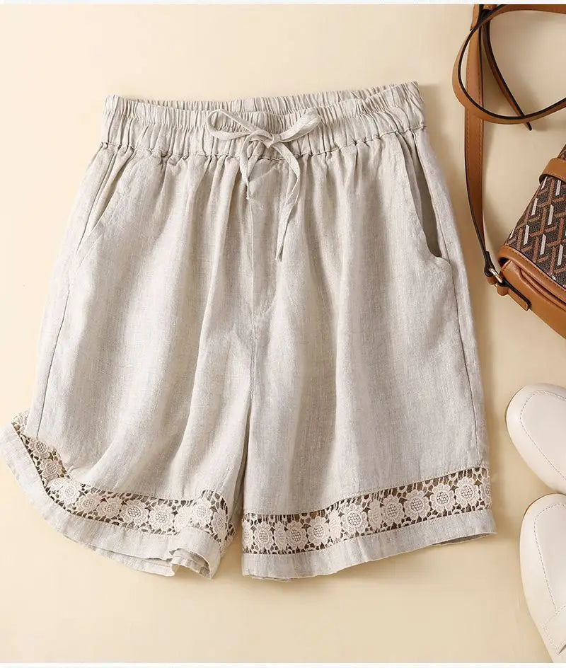 Embroidered Linen Shorts