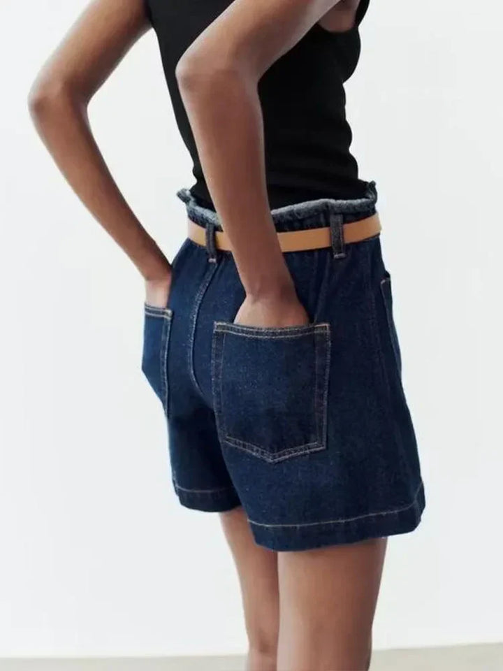 Light Wash High-Waist Frayed-Hem Denim Shorts
