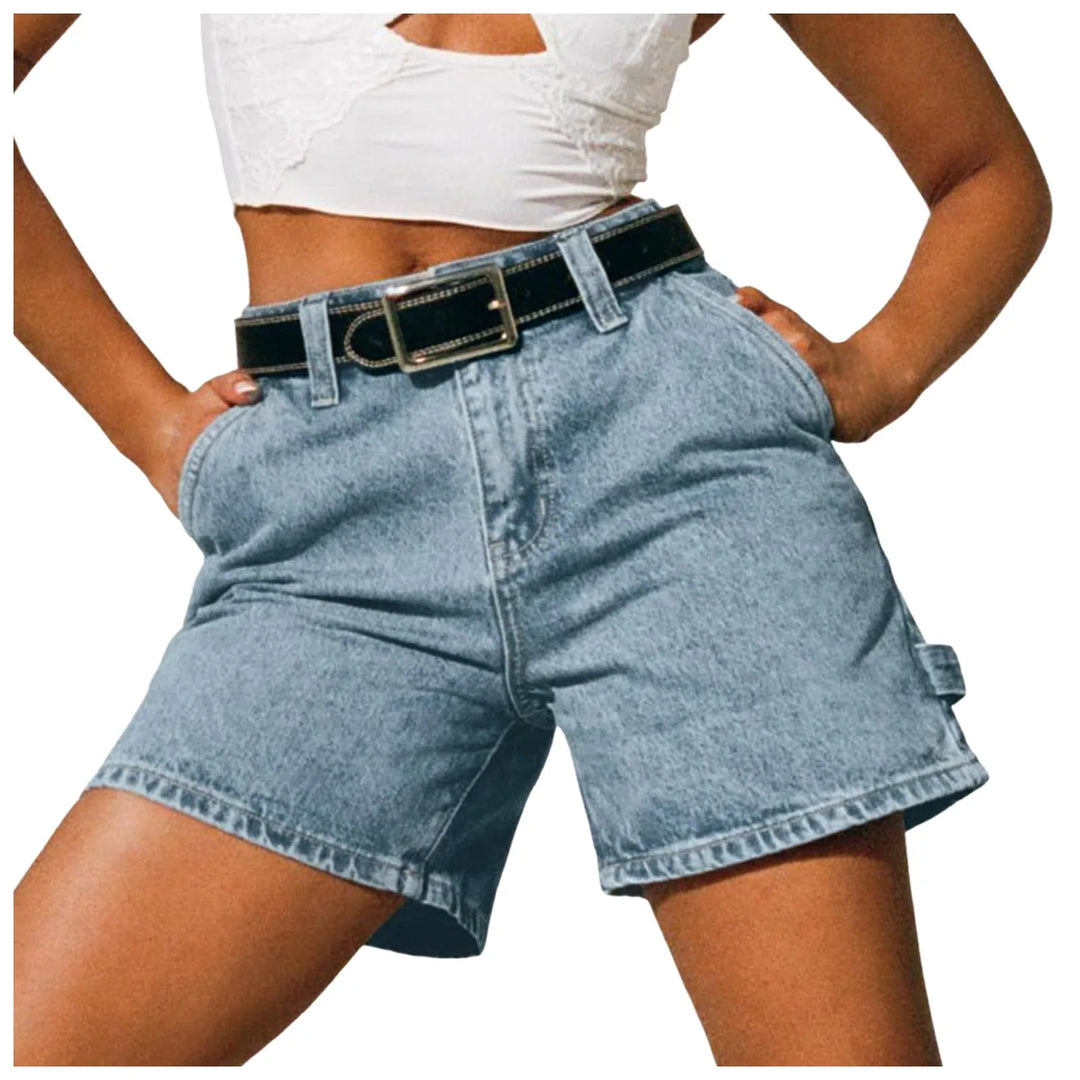 Indigo High-Waist Cotton Denim Shorts