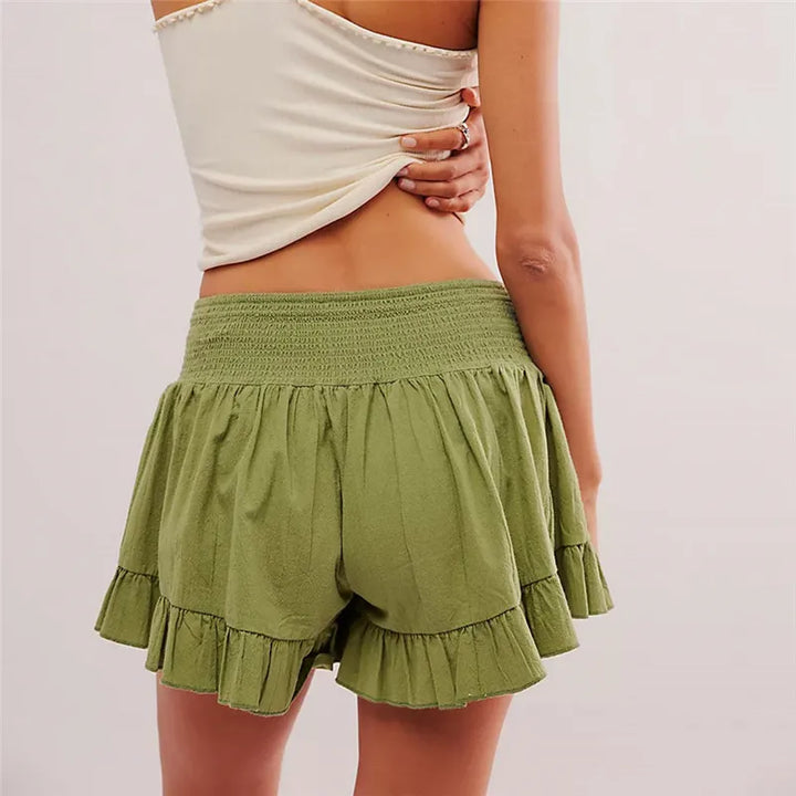 Embroidered Ruffle Pocket Cotton Shorts