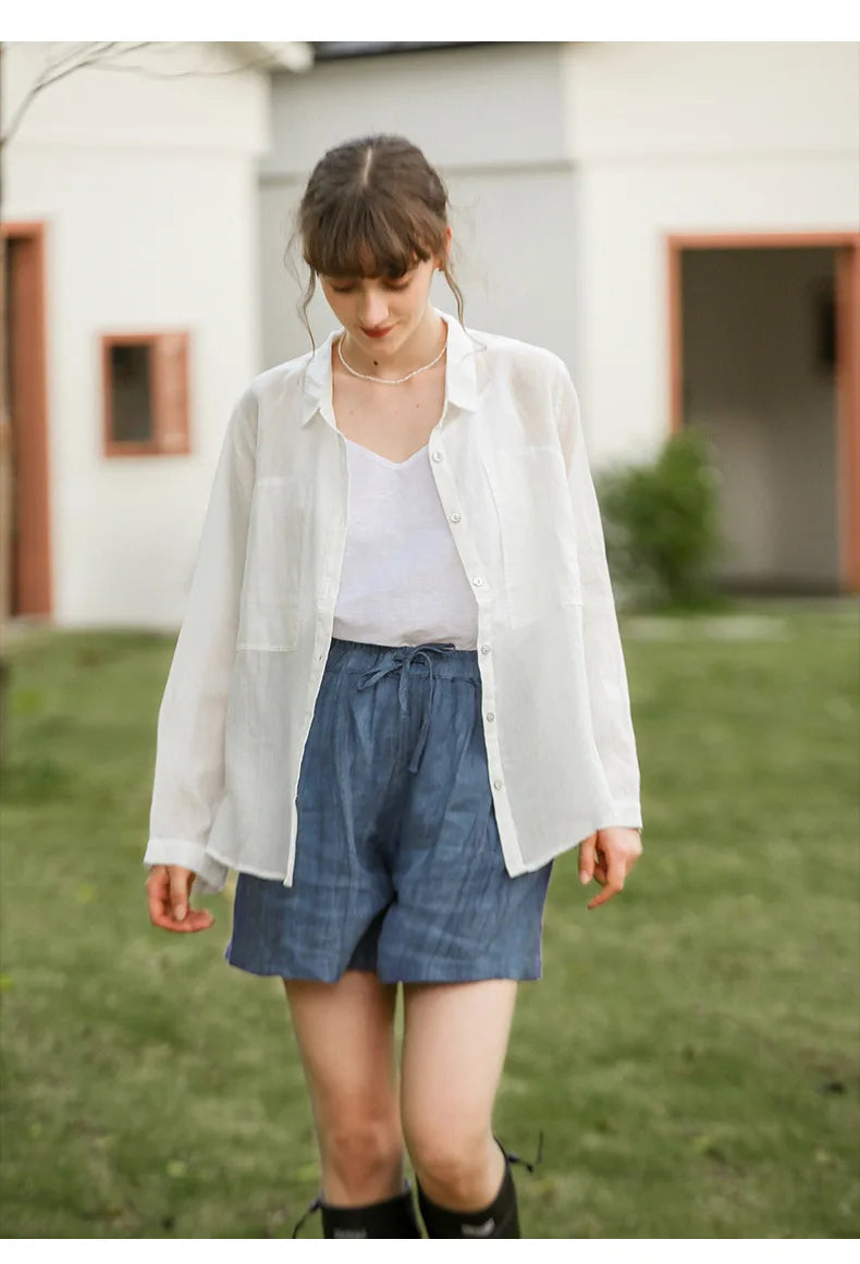 Natural High-Waist Relaxed Fit Linen Shorts