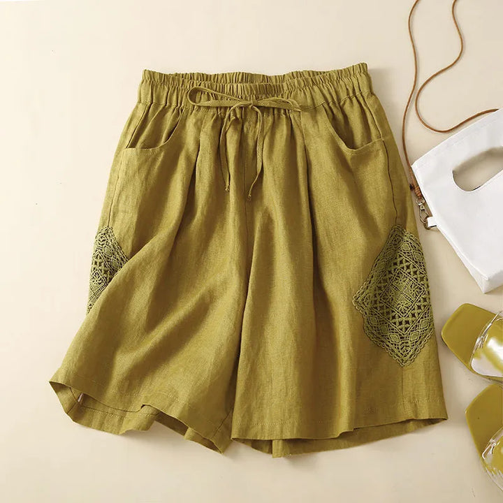 Ruffled Hem Linen Shorts