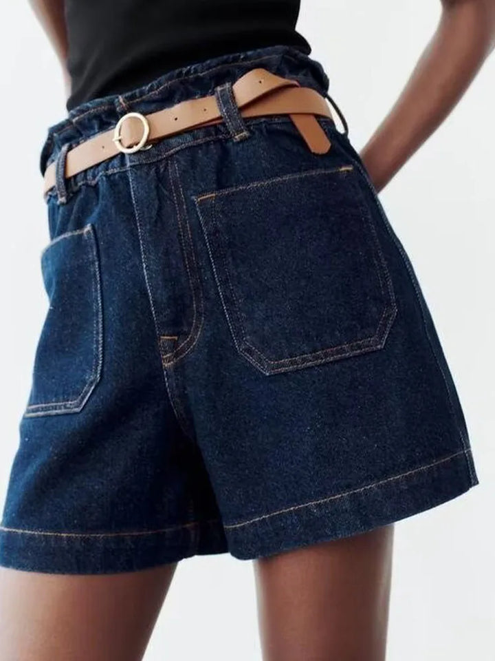 Light Wash High-Waist Frayed-Hem Denim Shorts