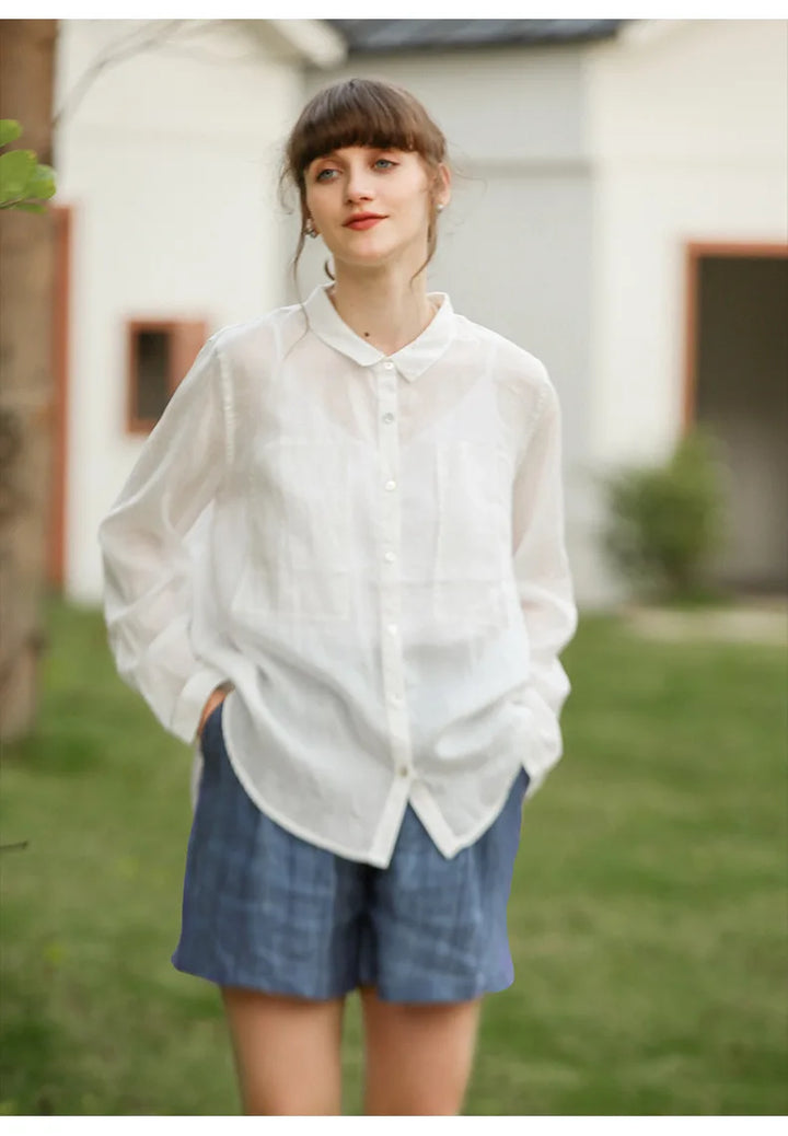 Natural High-Waist Relaxed Fit Linen Shorts