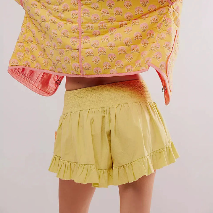 Embroidered Ruffle Pocket Cotton Shorts