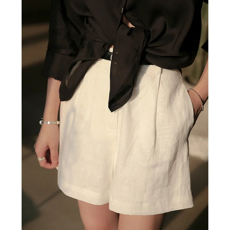 Stone Tailored High-Waist Linen Shorts