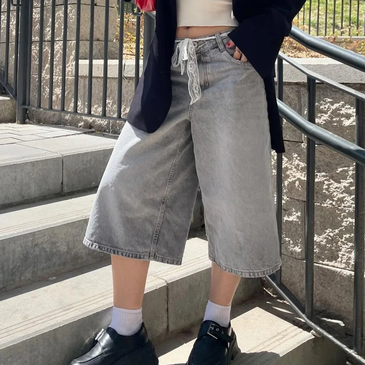 High-Waist Relaxed-Fit Denim Bermuda Shorts