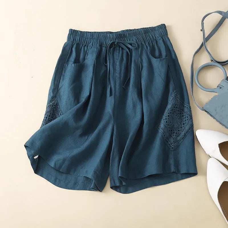 Ruffled Hem Linen Shorts