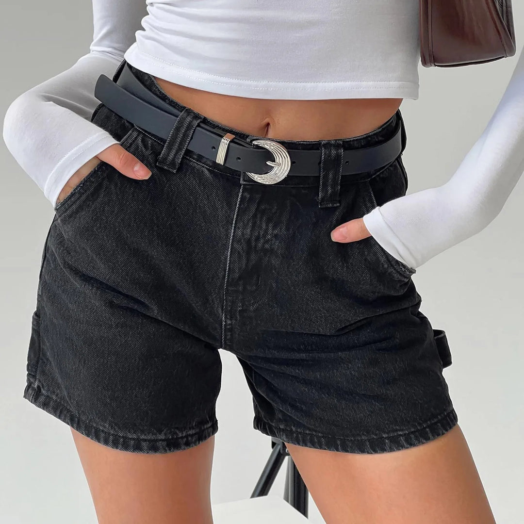 Indigo High-Waist Cotton Denim Shorts