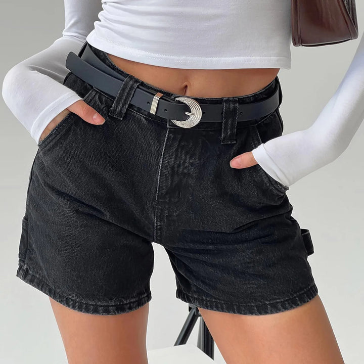 Indigo High-Waist Cotton Denim Shorts