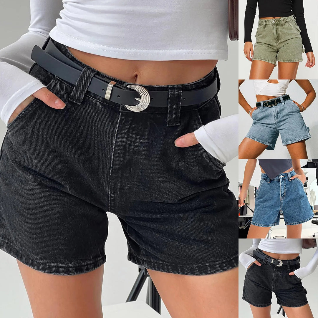 Indigo High-Waist Cotton Denim Shorts