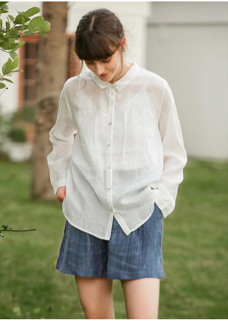 Natural High-Waist Relaxed Fit Linen Shorts
