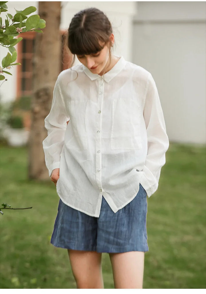 Natural High-Waist Relaxed Fit Linen Shorts