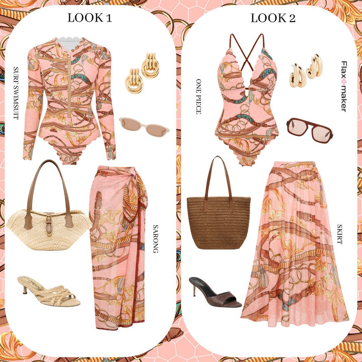 V Neck Lace Printed Swimsuit Set(s)
