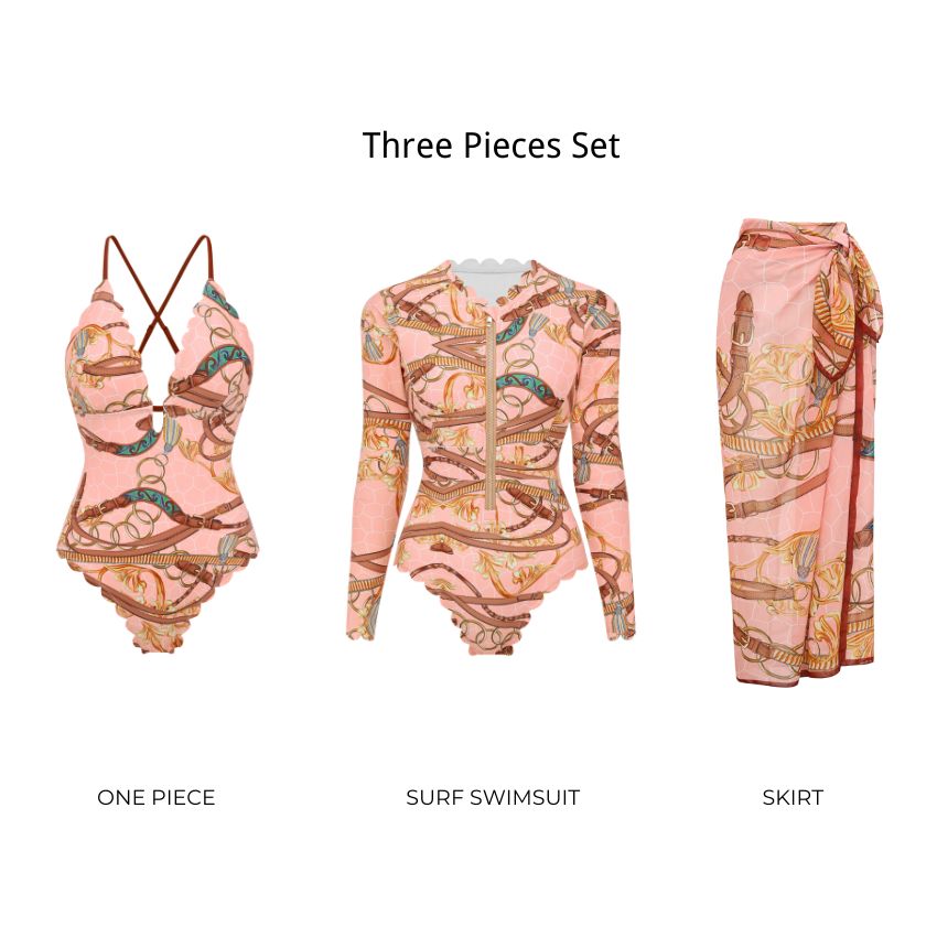 V Neck Lace Printed Swimsuit Set(s)