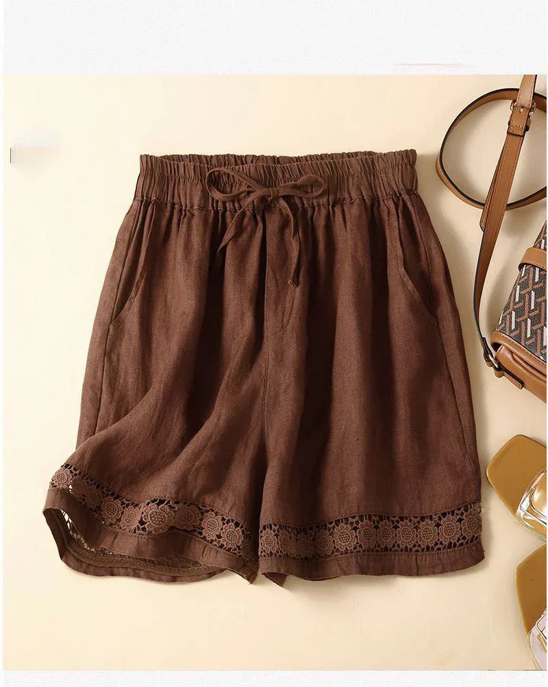 Embroidered Linen Shorts
