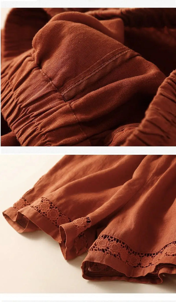 Embroidered Linen Shorts