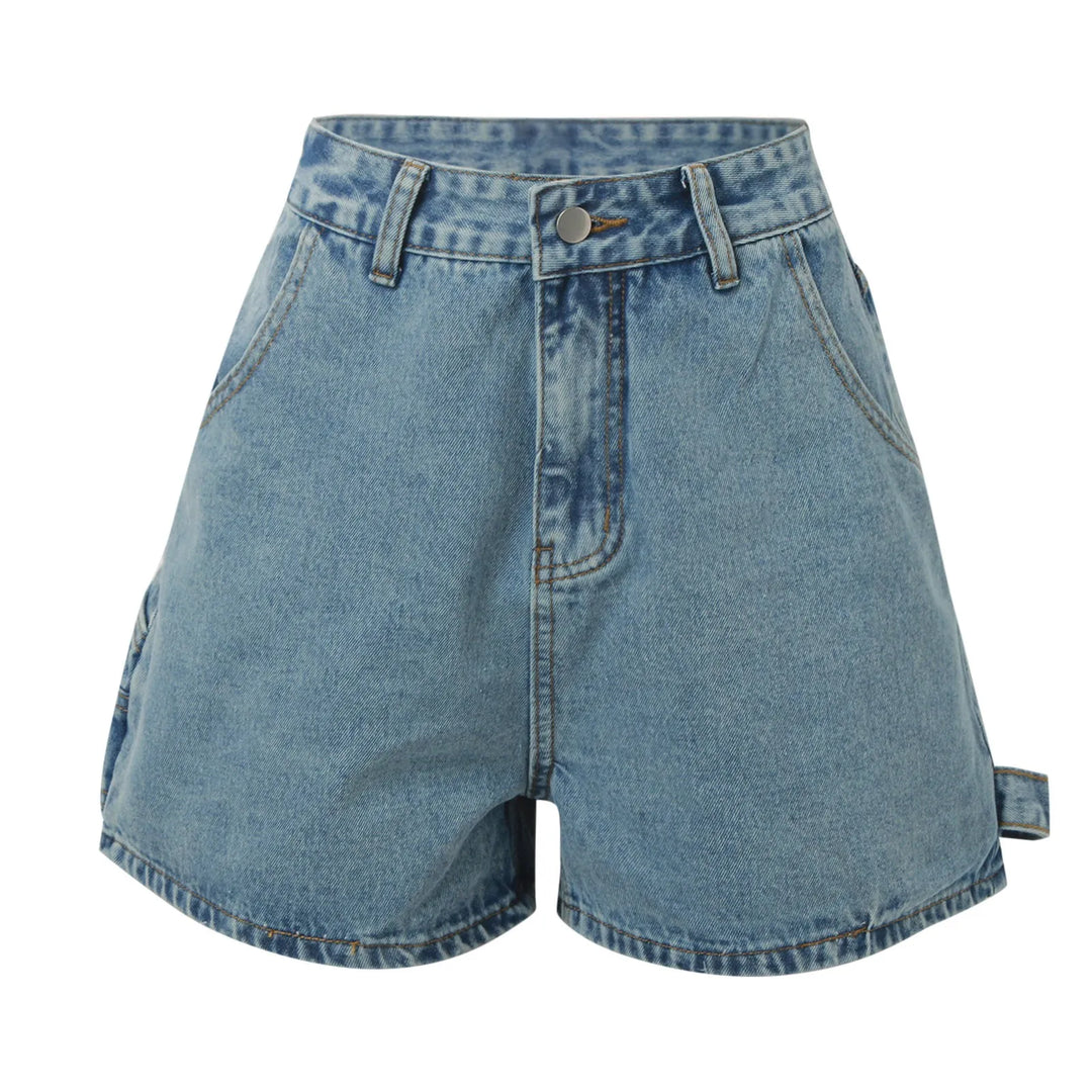 Indigo High-Waist Cotton Denim Shorts
