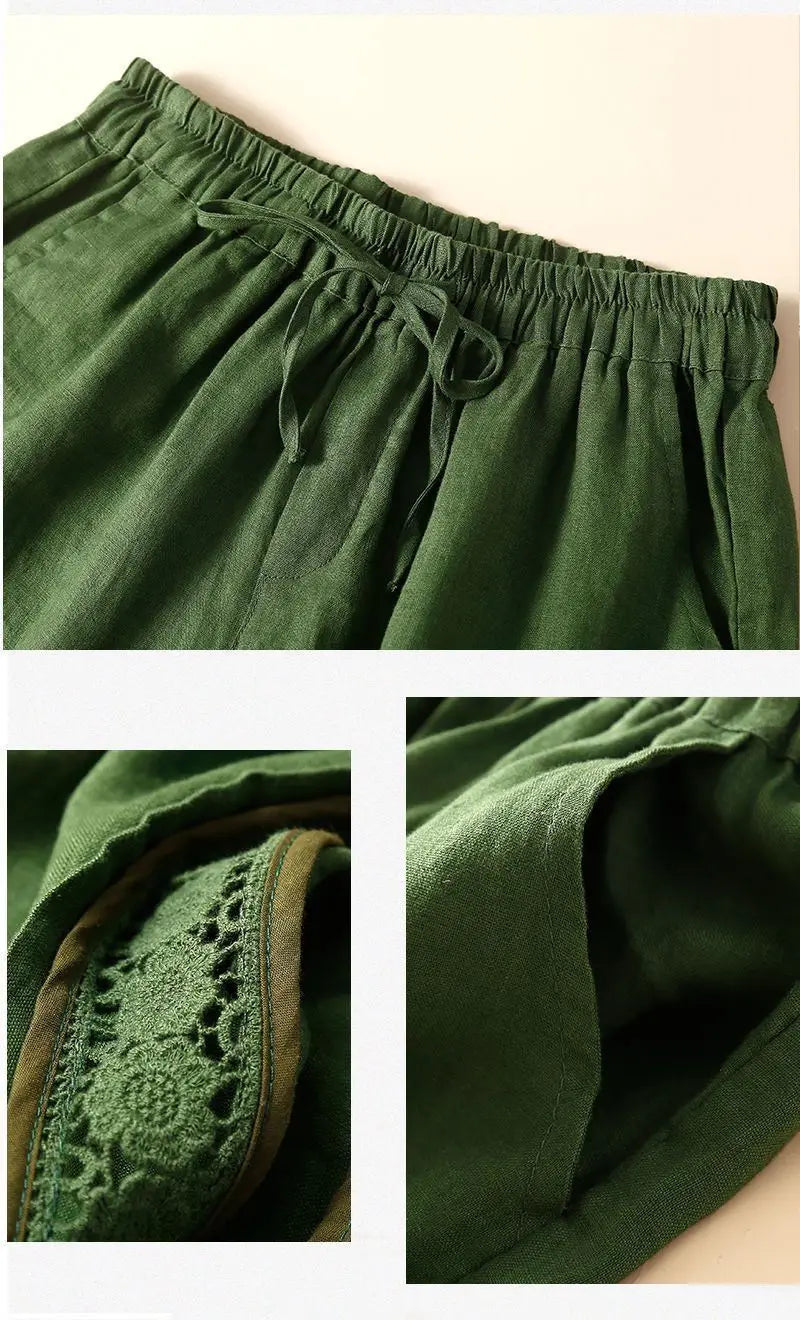 Embroidered Linen Shorts