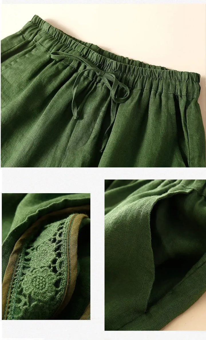 Embroidered Linen Shorts