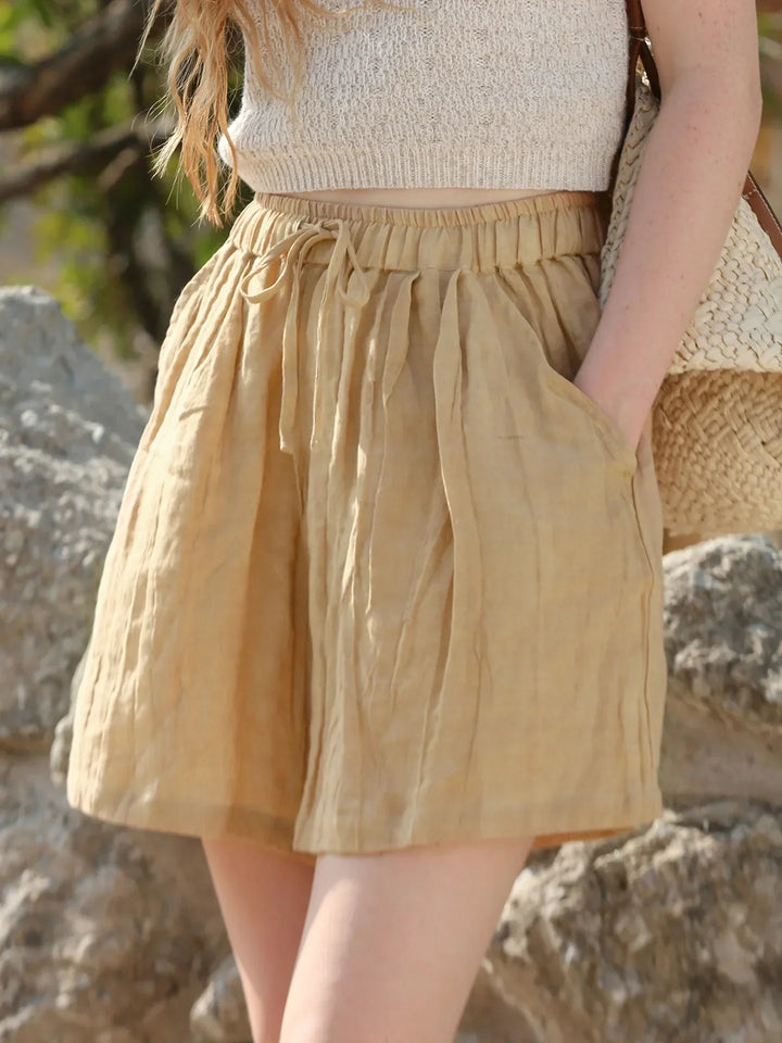 Natural High-Waist Relaxed Fit Linen Shorts