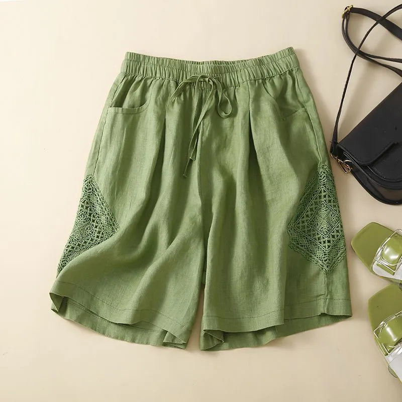 Ruffled Hem Linen Shorts