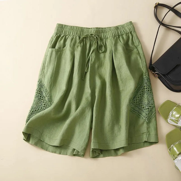 Ruffled Hem Linen Shorts