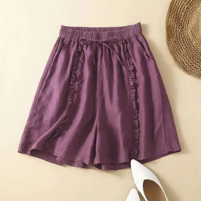 Ruffled Hem Linen Shorts