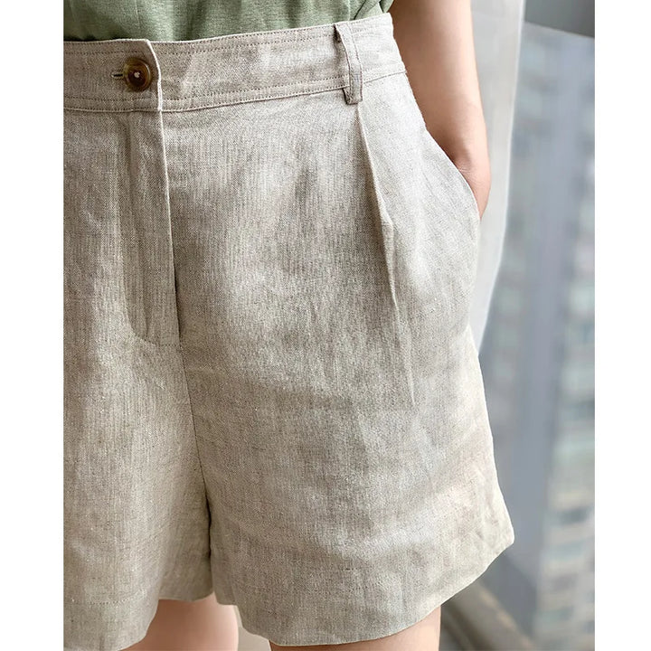 Stone Tailored High-Waist Linen Shorts