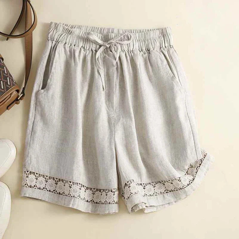 Embroidered Linen Shorts