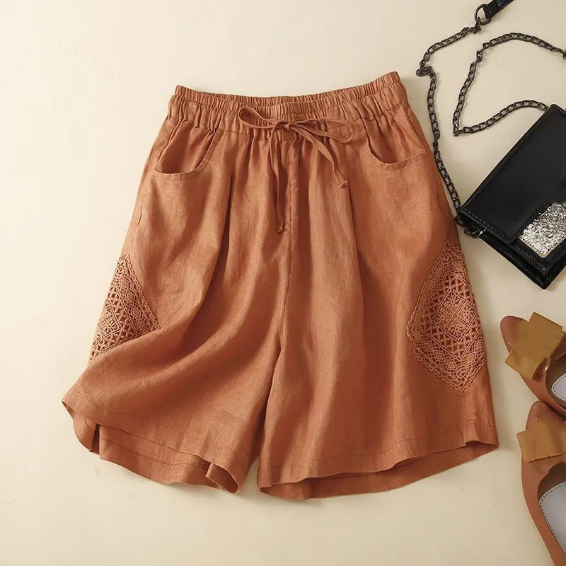 Ruffled Hem Linen Shorts