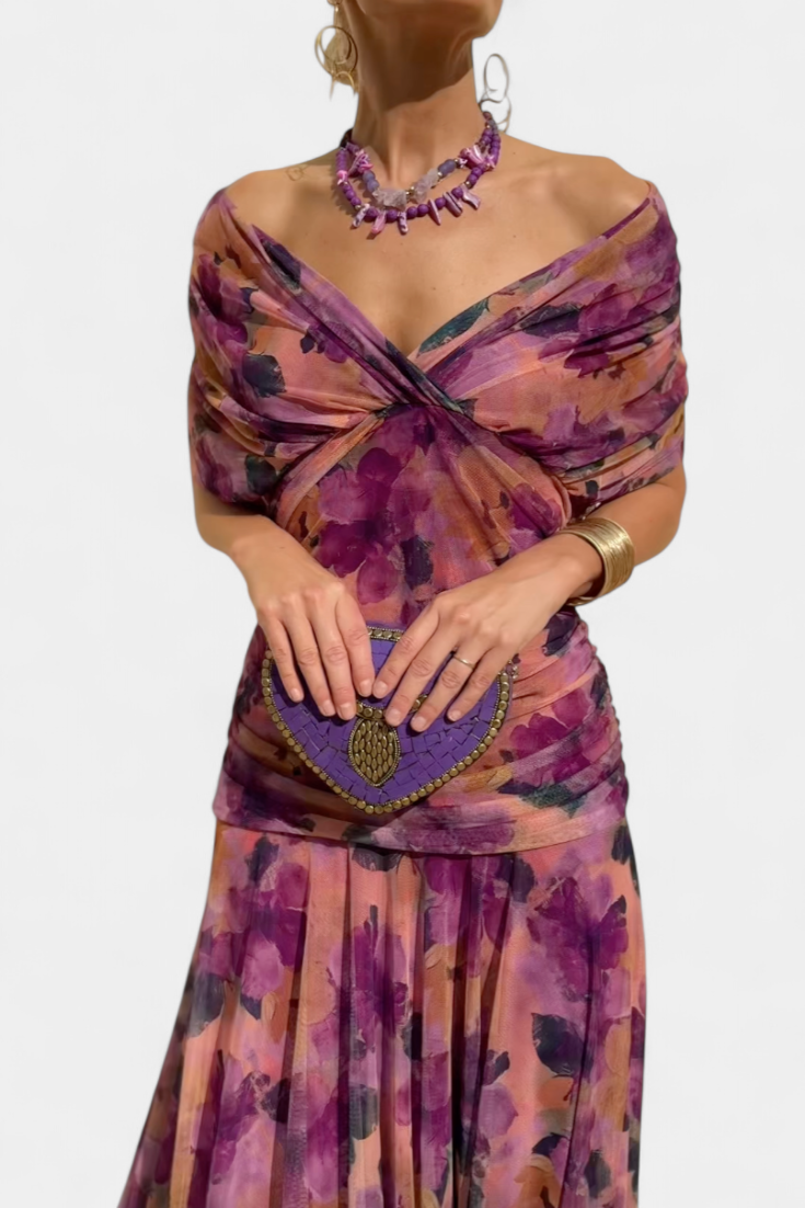Evelyn - Long Floral V Neck Dress