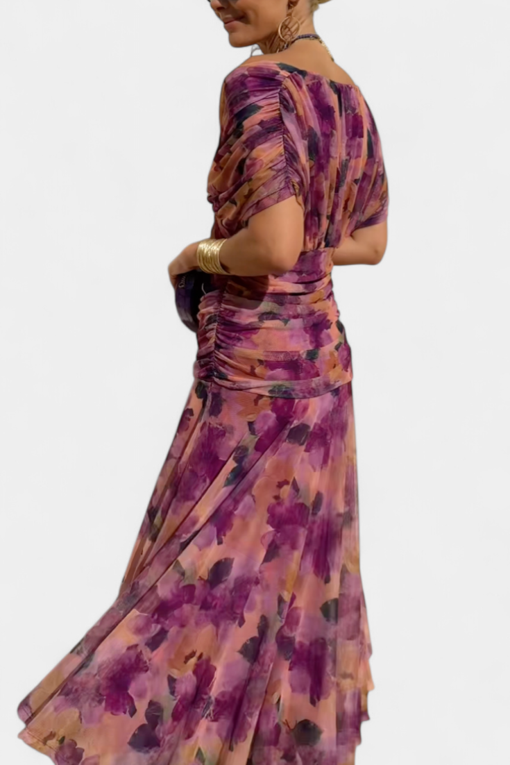 Evelyn - Long Floral V Neck Dress