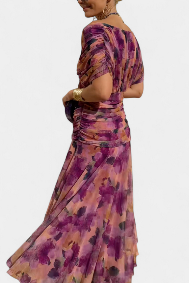Evelyn - Long Floral V Neck Dress