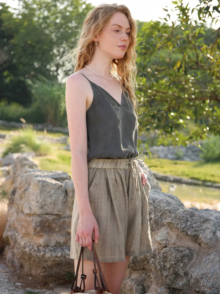 Natural High-Waist Relaxed Fit Linen Shorts