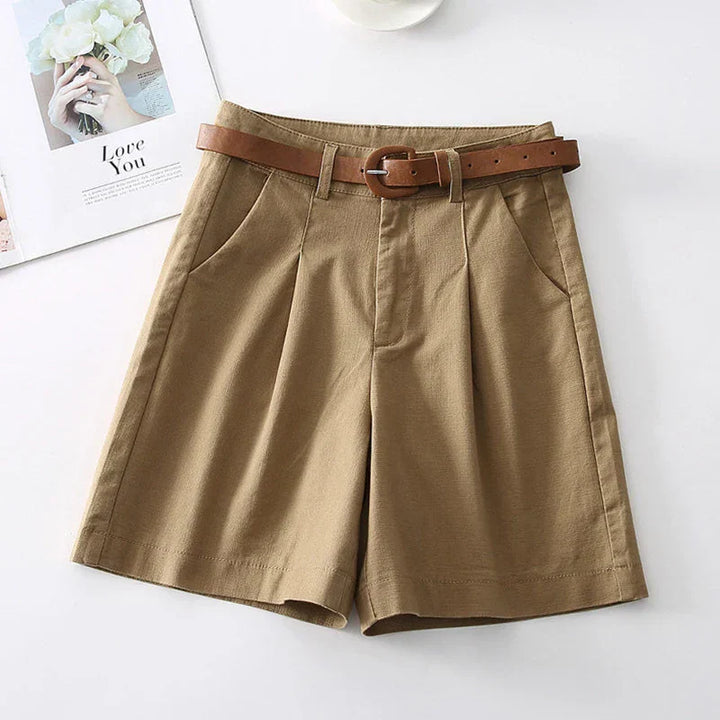 Stone High-Waist Relaxed-Fit Cotton Bermuda Shorts