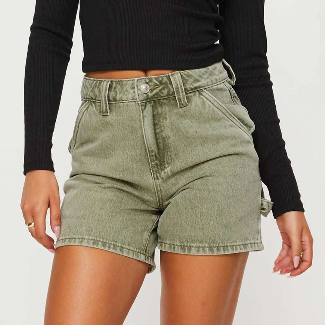 Indigo High-Waist Cotton Denim Shorts
