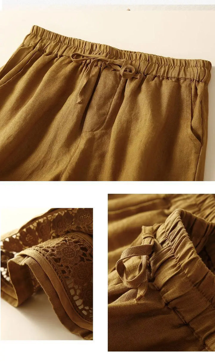 Embroidered Linen Shorts