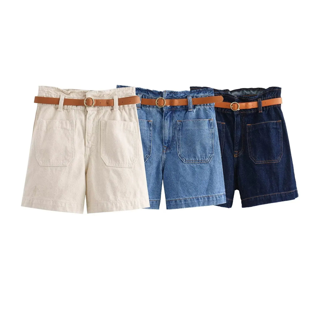 Light Wash High-Waist Frayed-Hem Denim Shorts