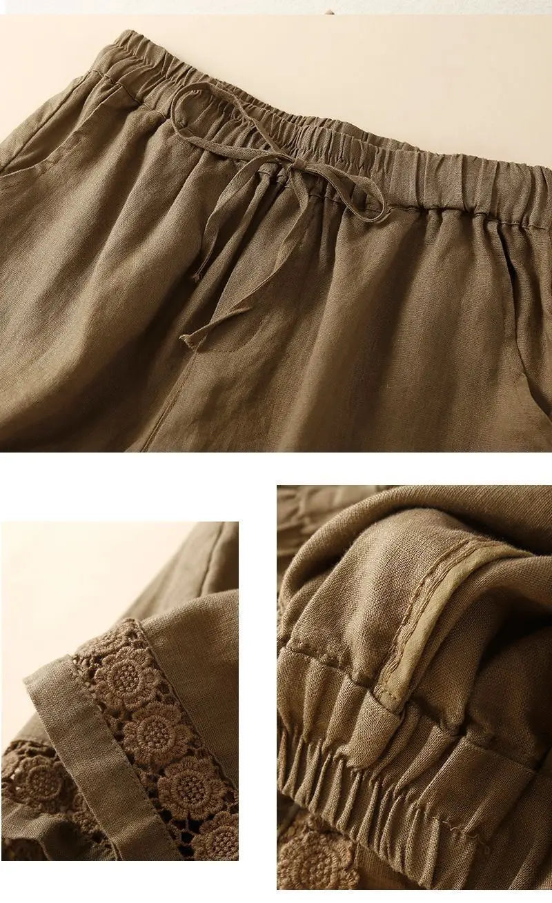 Embroidered Linen Shorts