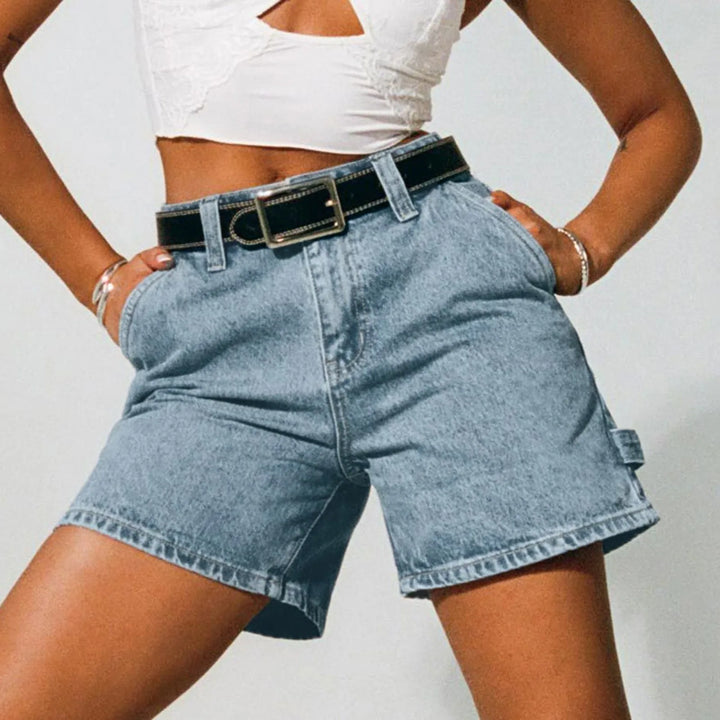 Indigo High-Waist Cotton Denim Shorts