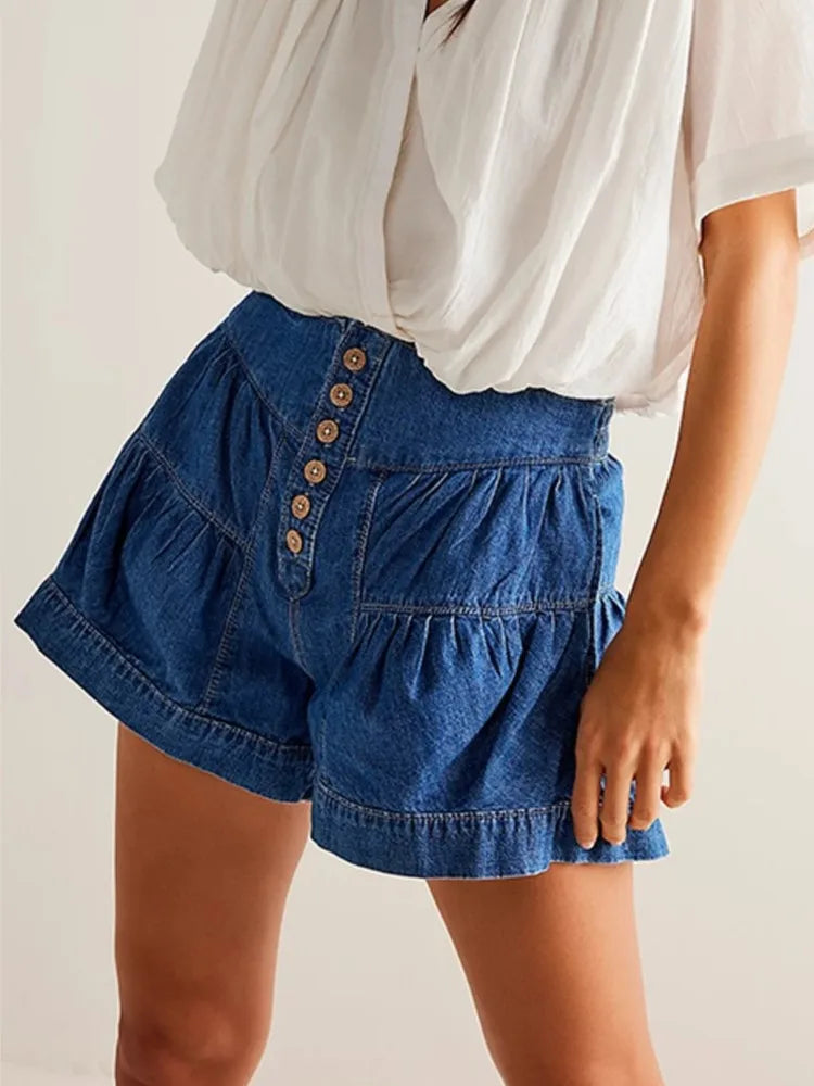 Navy High-Waist Tailored Cotton-Twill Shorts