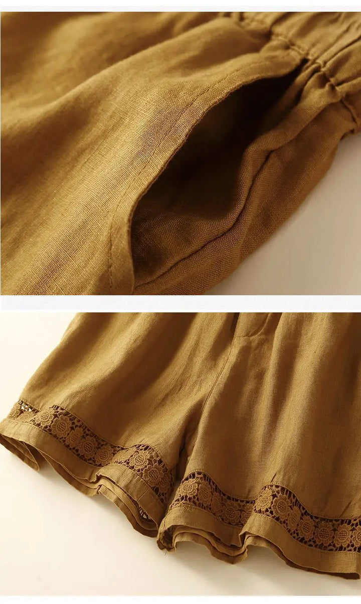 Embroidered Linen Shorts