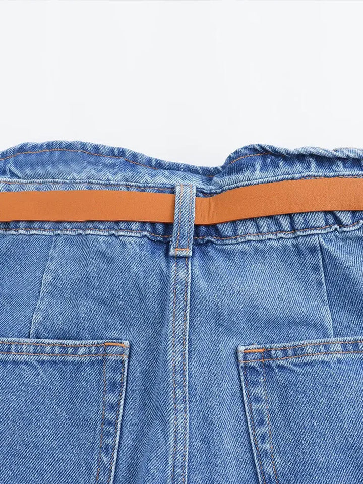 Light Wash High-Waist Frayed-Hem Denim Shorts