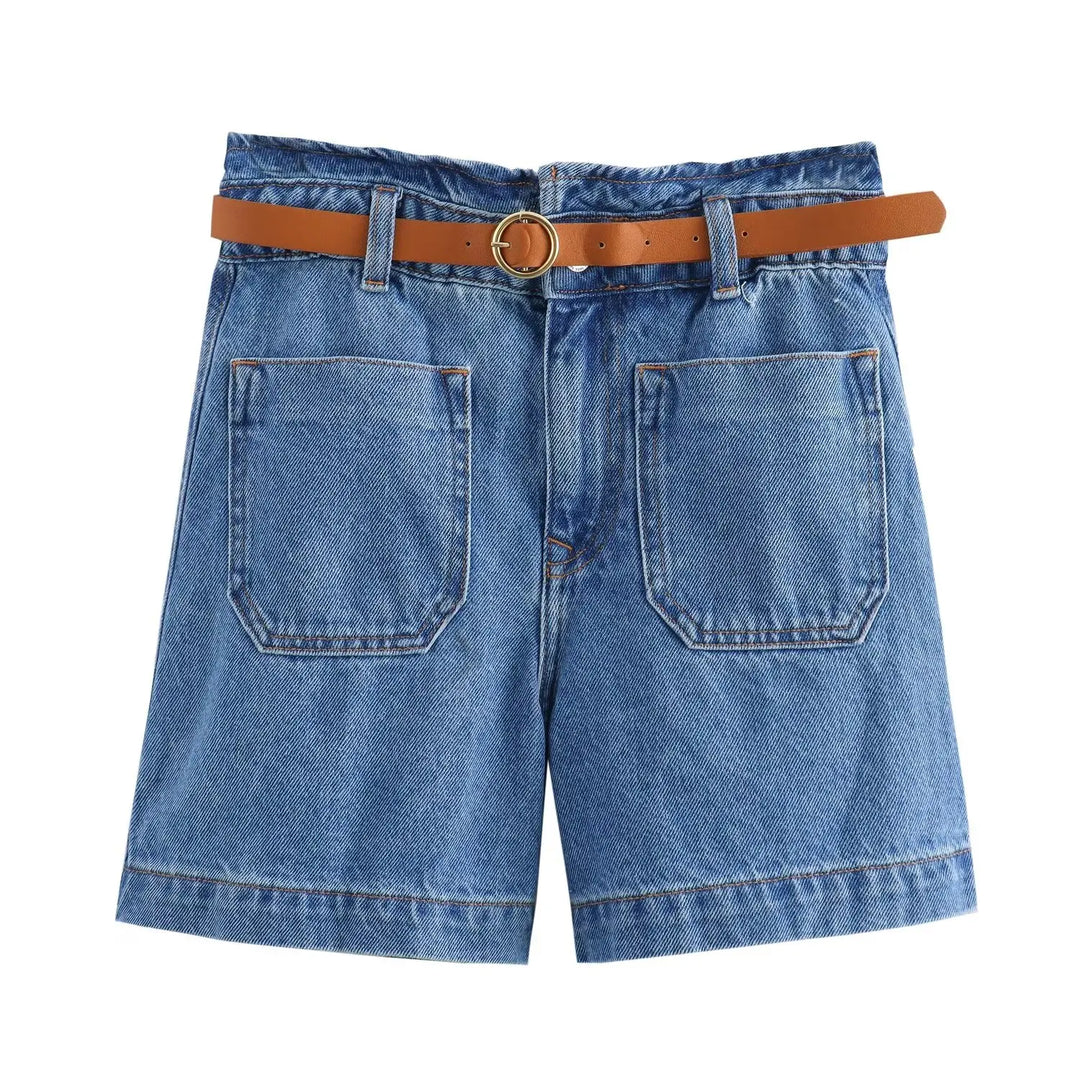 Light Wash High-Waist Frayed-Hem Denim Shorts