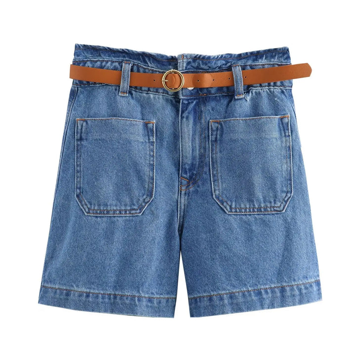 Light Wash High-Waist Frayed-Hem Denim Shorts