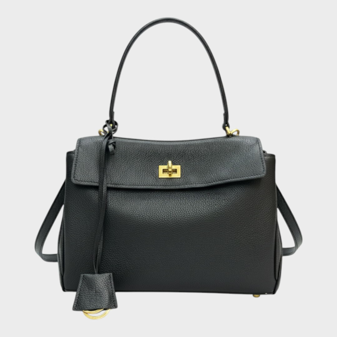 Cowhide Shoulder Bag with Magnetic Flap Closure
